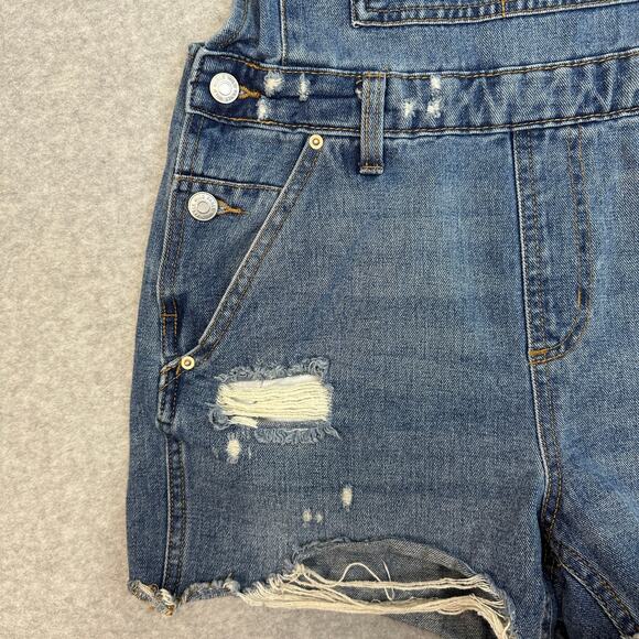 Wild Fable Short Overalls WMNS XS Medium Wash Distressed Denim Jean Bibs Shorts - Picture 4 of 8